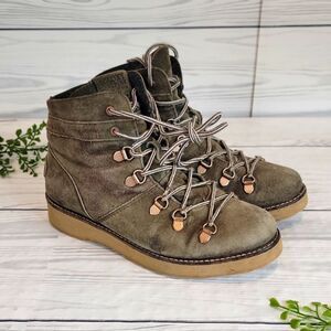 Roxy Spencir Womens Olive Leather Lace-Up Ankle Boots Size 7.5